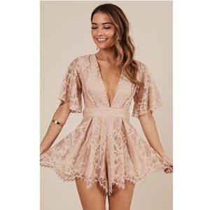 Dusty Rose Lace Bow-tie Playsuit